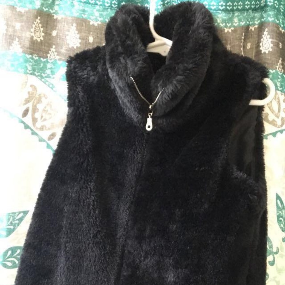 black faux fur vest